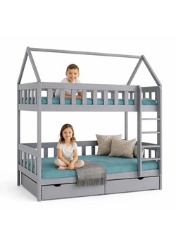 Szare skandynawskie łóżko piętrowe domek dla dzieci C4-E73 ze sklepu Edinos.pl w kategorii Łóżka dziecięce - zdjęcie 189227915