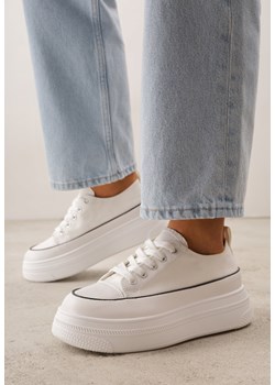 Białe Trampki VICES na Grubej Podeszwie Zdobione Lamówką Riosara ze sklepu born2be.pl w kategorii Trampki damskie - zdjęcie 189234917