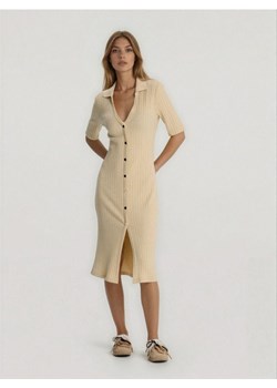 Sinsay - Dzianinowa sukienka w prążek z domieszką wiskozy - beżowy ze sklepu Sinsay w kategorii Sukienki - zdjęcie 189235586