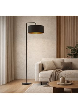 Czarna lampa stojąca do salonu w stylu glamour BOLIVIA GOLD lampa stojąca z abażurem 40 cm do dużego salonu ze sklepu Lysne w kategorii Lampy podłogowe - zdjęcie 189238496
