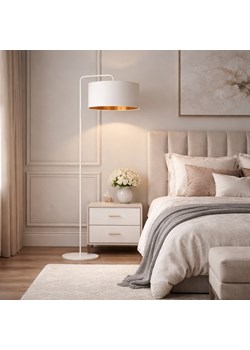 Biała lampa podłogowa do salonu w stylu glamour BOLIVIA GOLD lampa stojąca z klasycznym abażurem tkaninowym ze sklepu Lysne w kategorii Lampy podłogowe - zdjęcie 189238497