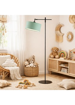 Czarna lampa podłogowa z regulowanym ramieniem do pokoju chłopca MELTON z miętowym abażurem ze sklepu Lysne w kategorii Lampy dziecięce - zdjęcie 189238506