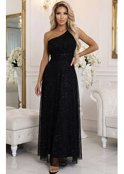 Długa błyszcząca suknia wieczorowa na jedno ramię czarna 656-3, Kolor czarny, Rozmiar one size, NUMOCO BASIC ze sklepu Primodo w kategorii Sukienki - zdjęcie 189239775