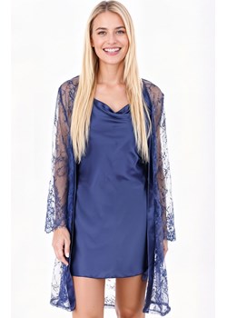 Komplet granatowa koszulka nocna i szlafrok CROWNELLE, Kolor granatowy, Rozmiar XL, Passion ze sklepu Intymna w kategorii Koszule nocne - zdjęcie 189241716