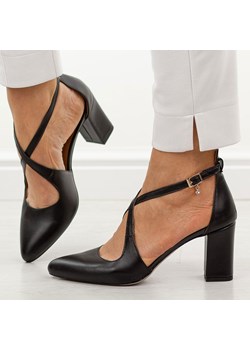 Czarne lico skórzane czółenka damskie na słupku Prestige 2045/obl ze sklepu suzana.pl w kategorii Czółenka - zdjęcie 189244187