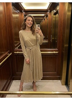 Sinsay - Błyszcząca sukienka midi z paskiem - złoty ze sklepu Sinsay w kategorii Sukienki - zdjęcie 189247286