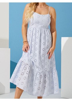 Sinsay - Ażurowa sukienka midi na ramiączkach z bawełny - błękitny ze sklepu Sinsay w kategorii Sukienki - zdjęcie 189247315