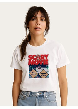 WOOOP Koszulka "Scary Movie Official Safety vs Death" w kolorze białym ze sklepu Limango Polska w kategorii Bluzki damskie - zdjęcie 189250889