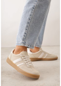 Beżowe Sneakersy na Kauczukowej Podeszwie z Geometrycznym Motywem Vikioria ze sklepu born2be.pl w kategorii Buty sportowe damskie - zdjęcie 189258707