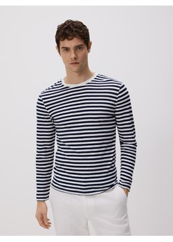Reserved - Dzianinowy longsleeve z dodatkiem lnu - granatowy ze sklepu Reserved w kategorii T-shirty męskie - zdjęcie 189258998