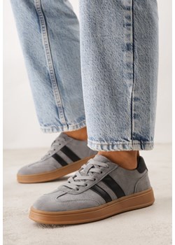 Szare Sneakersy ze Skóry Naturalnej z Geometrycznym Wzorem Zetisius ze sklepu renee.pl w kategorii Buty sportowe damskie - zdjęcie 189260059