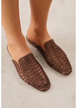 Brązowe Ażurowe Klapki Mule z Plecioną Cholewką Raguela ze sklepu renee.pl w kategorii Klapki damskie - zdjęcie 189260167