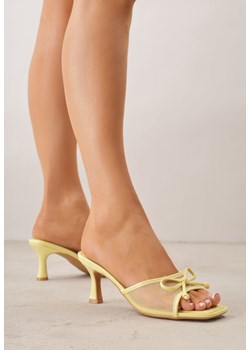 Żółte Klapki na Szpilce z Siateczkową Cholewką i Kokardą Brefia ze sklepu renee.pl w kategorii Klapki damskie - zdjęcie 189260307