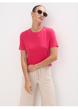 Mohito - Różowy t-shirt z merceryzowanej bawełny - fuksjowy ze sklepu Mohito w kategorii Bluzki damskie - zdjęcie 189261295