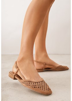 Brązowe Sandały Slingback z Kwadratowym Noskiem i Ażurową Cholewką Jurria ze sklepu renee.pl w kategorii Balerinki - zdjęcie 189261678