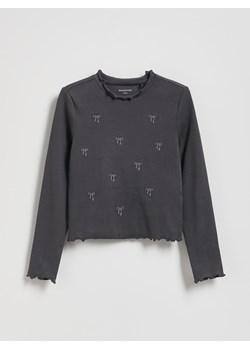 Reserved - Prążkowana koszulka z haftem - ciemnoszary ze sklepu Reserved w kategorii Bluzki dziewczęce - zdjęcie 189262289