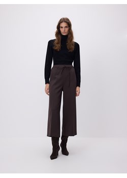 Reserved - Szerokie spodnie z wiązaniem - ciemnobrązowy ze sklepu Reserved w kategorii Spodnie damskie - zdjęcie 189263585