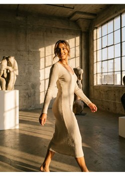 Sinsay - Prążkowana sukienka maxi - beżowy ze sklepu Sinsay w kategorii Sukienki - zdjęcie 189264766