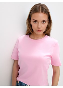 Mohito - Różowy t-shirt z merceryzowanej bawełny - pastelowy różowy ze sklepu Mohito w kategorii Bluzki damskie - zdjęcie 189268698