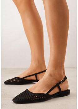 Czarne Ażurowe Sandały z Paskiem z Klamerką i Kwadratowym Noskiem Veradisa ze sklepu born2be.pl w kategorii Sandały damskie - zdjęcie 189269848