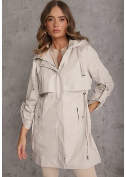 Beżowa Kurtka Przejściowa Typu Parka z Odpinanym Kapturem Ozdobiona Sznurkami Fallaiah ze sklepu renee.pl w kategorii Kurtki damskie - zdjęcie 189269939