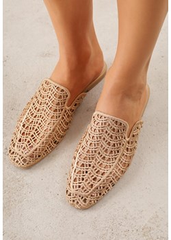 Ciemnobeżowe Ażurowe Klapki Mule z Plecioną Cholewką Raguela ze sklepu renee.pl w kategorii Klapki damskie - zdjęcie 189270036