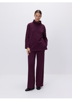 Reserved - Dzianinowe spodnie z bawełną - ciemnofioletowy ze sklepu Reserved w kategorii Spodnie damskie - zdjęcie 189270117