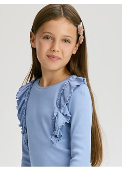 Reserved - Prążkowana bluzka z falbanką - jasnoniebieski ze sklepu Reserved w kategorii Bluzki dziewczęce - zdjęcie 189275109
