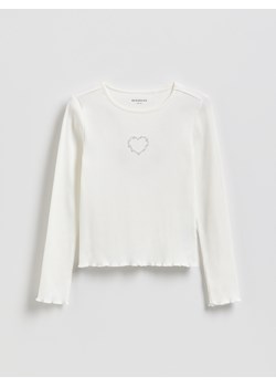 Reserved - Prążkowana koszulka z aplikacją - złamana biel ze sklepu Reserved w kategorii Bluzki dziewczęce - zdjęcie 189275166