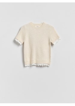 Reserved - Sweter z koronką - kremowy ze sklepu Reserved w kategorii Swetry dziewczęce - zdjęcie 189275786