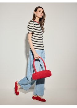 Mohito - T-shirt z merceryzowanej bawełny w paski - czarny ze sklepu Mohito w kategorii Bluzki damskie - zdjęcie 189276488