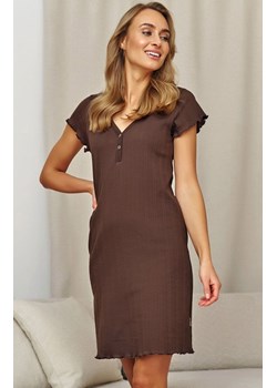 Doctor Nap brązowa koszula nocna z żakardowej bawełny TM.7446.CHOCO, Kolor brązowy, Rozmiar S, Doctor Nap ze sklepu Primodo w kategorii Koszule nocne - zdjęcie 189279487