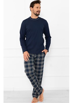Piżama męska z długim rękawem i długimi spodniami granatowa Andreas, Kolor granatowy-kratka, Rozmiar M, Italian Fashion ze sklepu Primodo w kategorii Piżamy męskie - zdjęcie 189279518