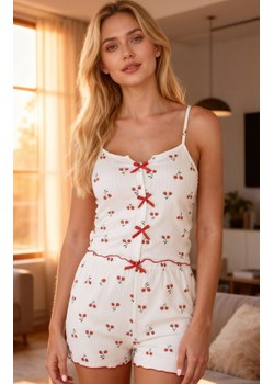 Krótka piżama damska w wiśnie CHERRISH, Kolor biały-wzór, Rozmiar S, Passion ze sklepu Primodo w kategorii Piżamy damskie - zdjęcie 189279698