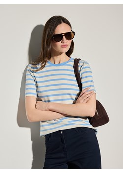 Mohito - T-shirt z merceryzowanej bawełny w niebieskie paski - błękitny ze sklepu Mohito w kategorii Bluzki damskie - zdjęcie 189303595