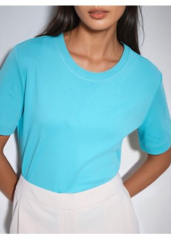 Mohito - Niebieski t-shirt z merceryzowanej bawełny - turkusowy ze sklepu Mohito w kategorii Bluzki damskie - zdjęcie 189303606