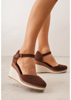 Brązowe Sandały na Plecionym Koturnie ze Sprzączką Catlinna ze sklepu renee.pl w kategorii Sandały damskie - zdjęcie 189303827