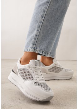 Białe Sneakersy na Platformie Ozdobione Metalicznymi Wstawkami i Siateczką Zitina ze sklepu renee.pl w kategorii Buty sportowe damskie - zdjęcie 189303836