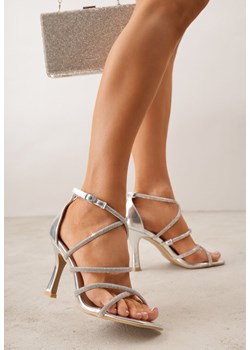 Srebrne Sandały na Szpilce z Kwadratowym Noskiem i Cyrkoniowymi Paskami Zeviana ze sklepu renee.pl w kategorii Sandały damskie - zdjęcie 189303908