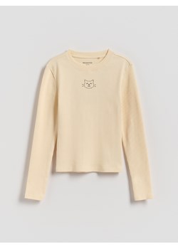 Reserved - Prążkowana bluzka z aplikacją - kremowy ze sklepu Reserved w kategorii Bluzki dziewczęce - zdjęcie 189304257