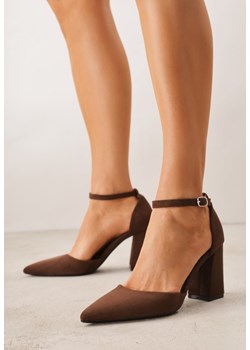 Brązowe Czółenka z Imitacji Zamszu na Słupku z Noskiem w Szpic Violetto ze sklepu born2be.pl w kategorii Czółenka - zdjęcie 189304699