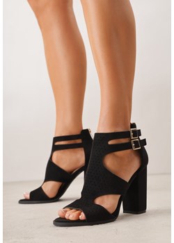 Czarne Sandały na Słupkowym Obcasie Perforacją z Imitacji Zamszu Lyrique ze sklepu born2be.pl w kategorii Sandały damskie - zdjęcie 189304735