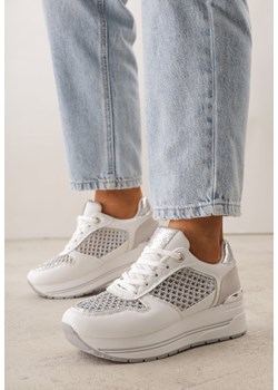 Białe Sneakersy na Grubej Podeszwie z Siateczkowymi i Metalicznymi Wstawkamu Sewtira ze sklepu born2be.pl w kategorii Buty sportowe damskie - zdjęcie 189304789