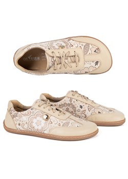 Buty barefoot damskie Olivier 113MP – anatomiczne buty skórzane beżowe kwiaty ze sklepu butyolivier w kategorii Półbuty damskie - zdjęcie 189305126