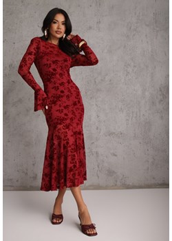 Czerwona Wieczorowa Sukienka VICES z Siateczki z Kwiatowym Wzorem z Weluru Azinene ze sklepu renee.pl w kategorii Sukienki - zdjęcie 189305719