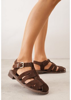 Ciemnobrązowe Sandały o Fasonie Gladiatorek z Paskiem ze Sprzączką Abma ze sklepu renee.pl w kategorii Sandały damskie - zdjęcie 189308735