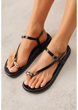 Czarne Sandały Japonki na Palec na Platformie z Metaliczną Ozdobą Rinevia ze sklepu renee.pl w kategorii Sandały damskie - zdjęcie 189308915