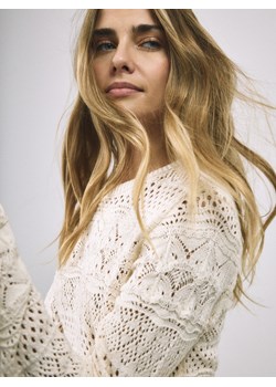 Reserved - Ażurowy sweter z bawełną - kremowy ze sklepu Reserved w kategorii Swetry damskie - zdjęcie 189309296