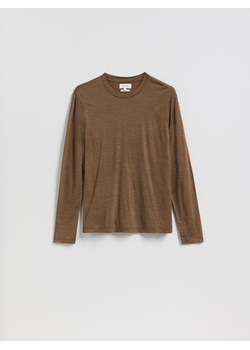 Reserved - Longsleeve z wełny merino - brązowy ze sklepu Reserved w kategorii T-shirty męskie - zdjęcie 189309768