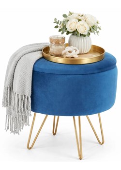 Okrągła pufa z otwieranym pojemnikiem niebieska P6-B09 ze sklepu Edinos.pl w kategorii Pufy i siedziska - zdjęcie 189310225